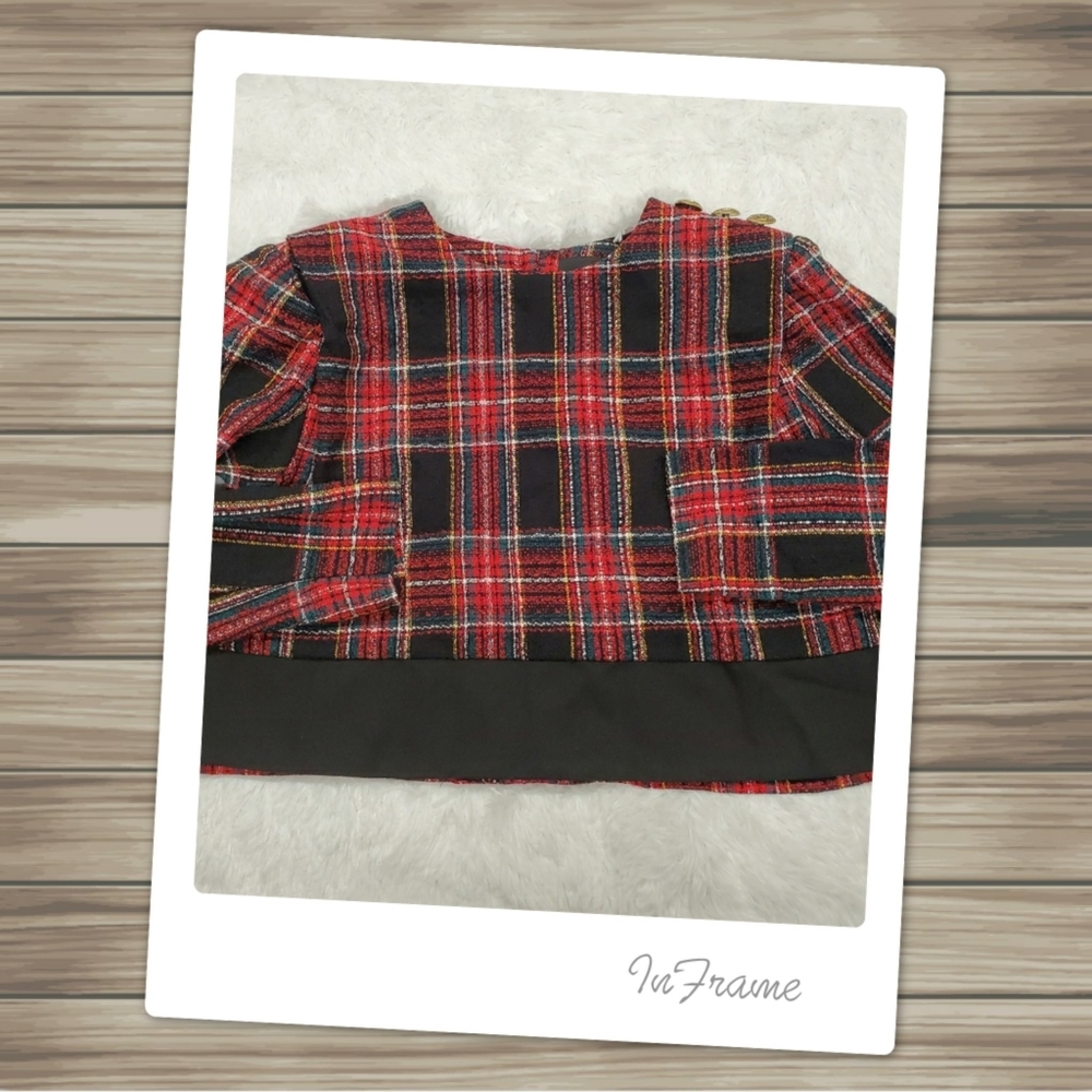 Positive Attitude Vtg Plaid Crop Button Back Top